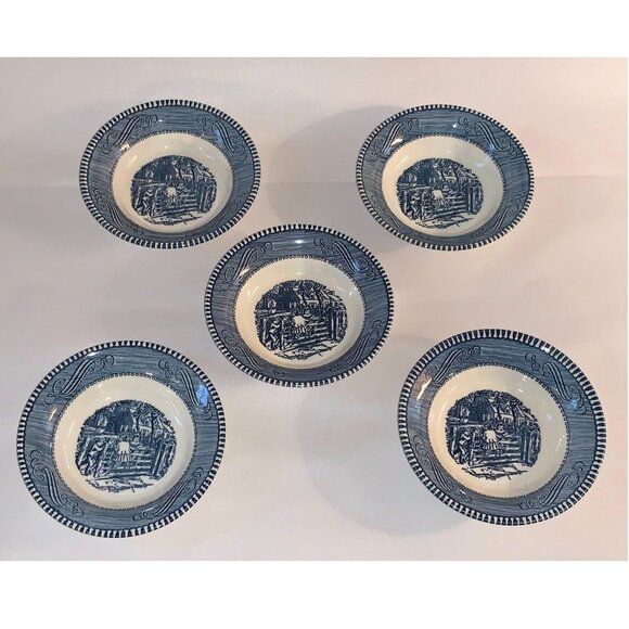 Currier and Ives  5 1/2” Dessert / Fruit Bowls, “Children On Fence” (Lot of 5) - Picture 1 of 4